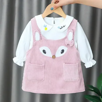 

Newborn Baby Girl Autumn Clothes Set Embroidery White Shirts+cartoon Dress,infant Toddlers 2pcs Princess Suits Clothes