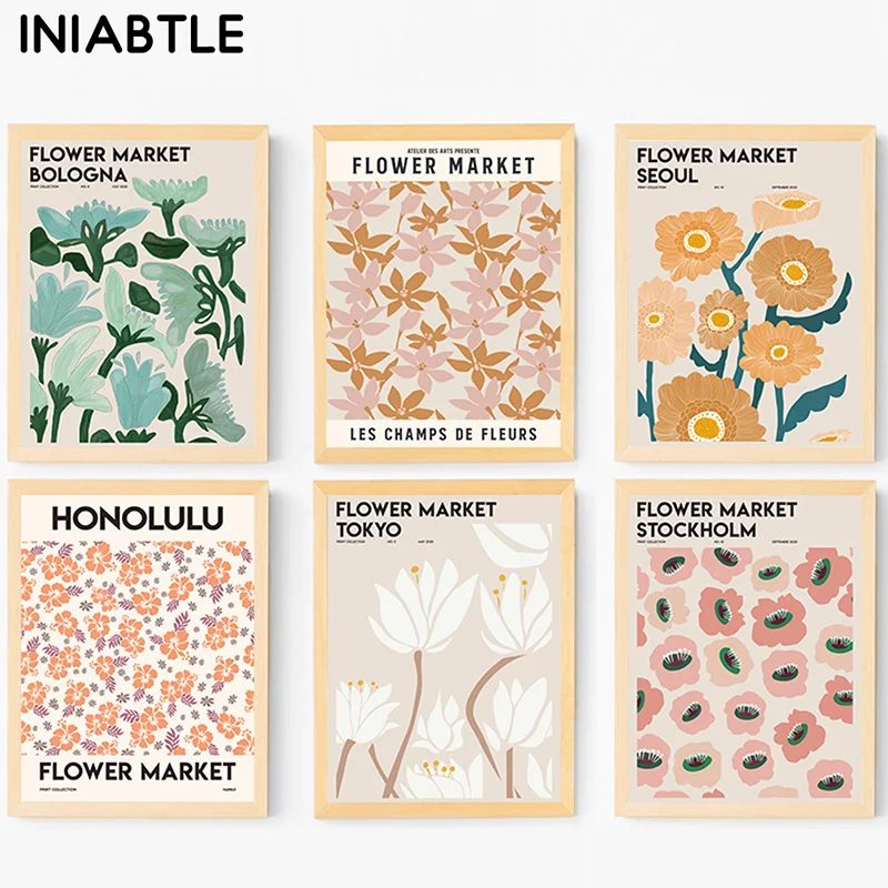 

Flower Market Wall Art Plant Poster Print Botanical Abstract canvas painting Nordic Modern Picture For Living Room Home Decor