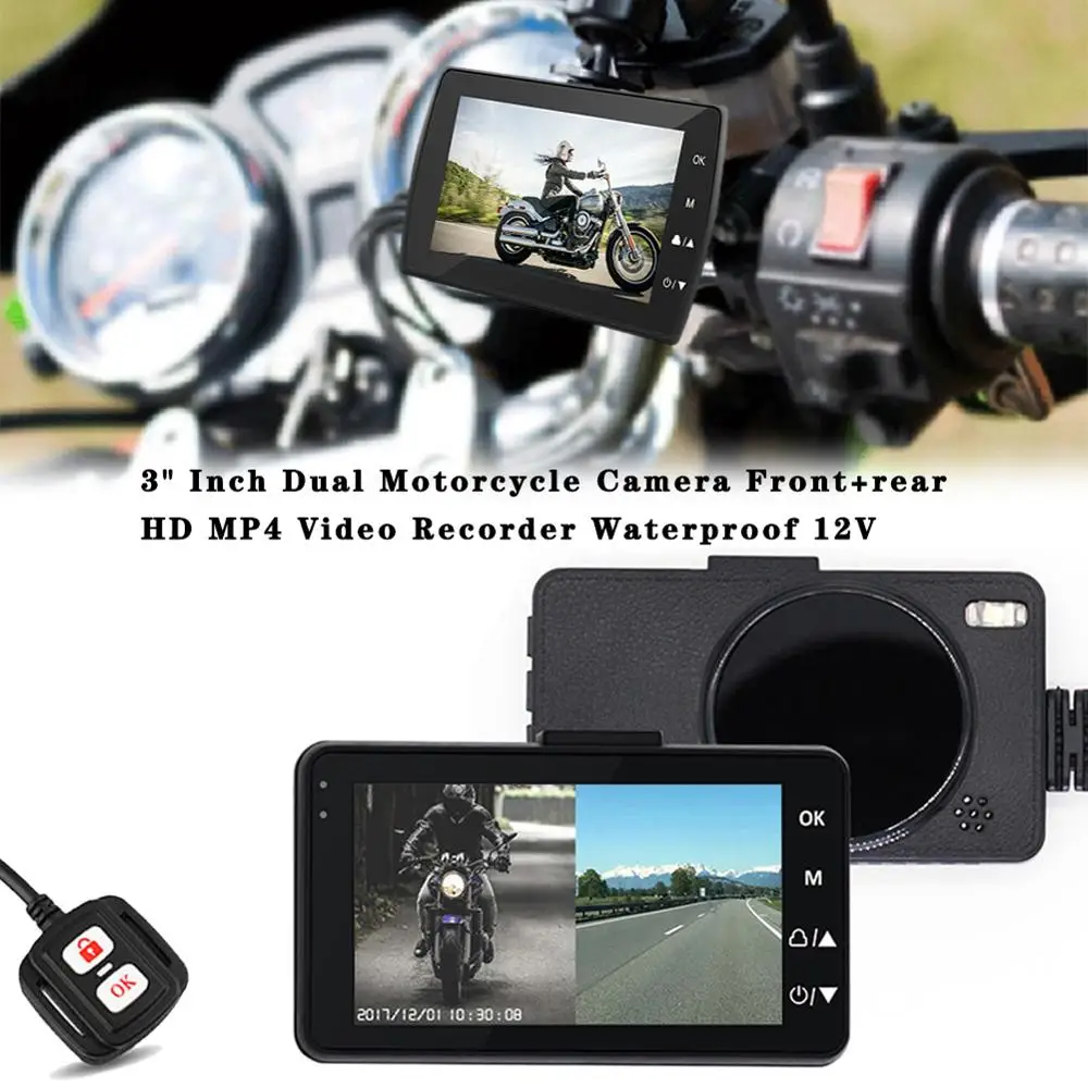 

3 Inch Motorcycle Recorder Wire-controlled Waterproof Motorcycle Video Recorder HD 1080P Front Rear Dual Recording Camera 12V