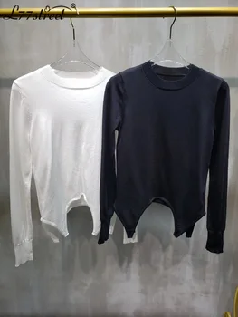

European Grand Prix Slim Thin Knitted Stretch Tight-Fitting Solid Color Irregular Tassel Ins Autumn and Winter Undershirt Ms.