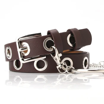 

women belt European and American rock circle chain full hole belt female simple wild punk style concave shape pants belt