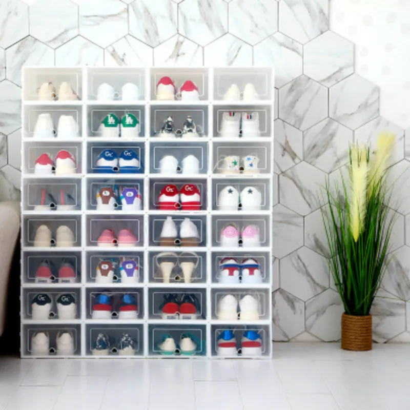

Foldable transparent ladies clamshell shoe box Shoe cabinet storage box Color multi-purpose storage shoe colorfulbox organizer