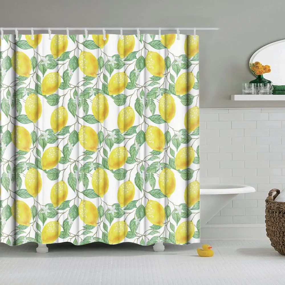 

Dafield Shower Curtain Watercolor Fruit Lemon Pattern on Colorful Tree Botanical Citrus Waterproof Polyester Fabric