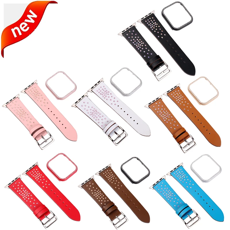 

Leather sport loop strap+cases for Apple watch band 40mm correa apple watch 4 44mm bracelet for iwatch band 42/38mm series 3 2 1