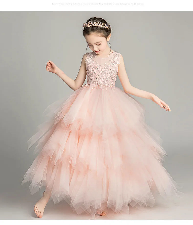 Платье принцессы Пышное трикотажное свадебное платье с цветочным узором для девочек и мальчиков детское вечернее платье для подиума для маленьких девочек