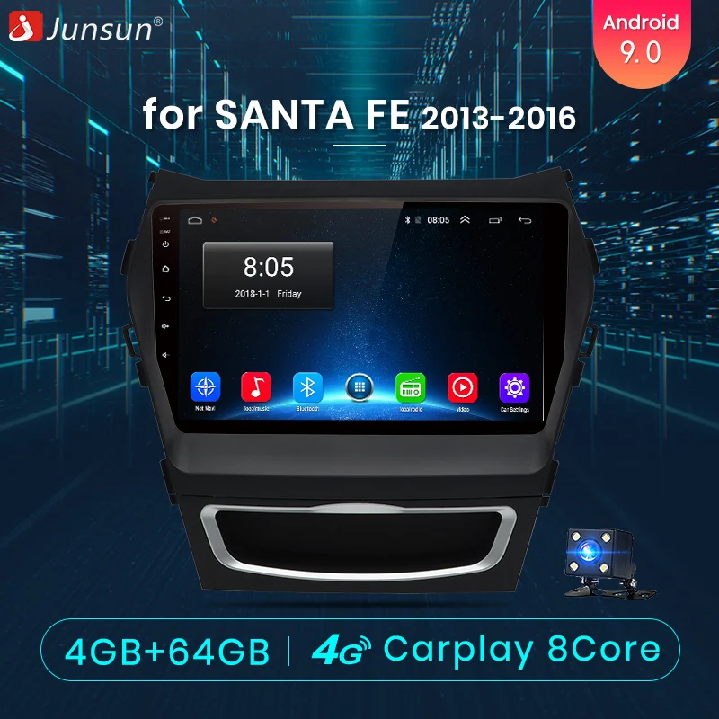 Junsun автомобильный Радио мультимедийный dvd плеер для hyundai IX45 Santa fe 2013 2014 2016 android 9 0 gps