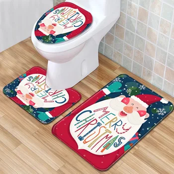 

New Christmas Bathroom Shower Curtain Bath Towel Floor Mat Five-Piece Set Toilet Carpet Foot Mat