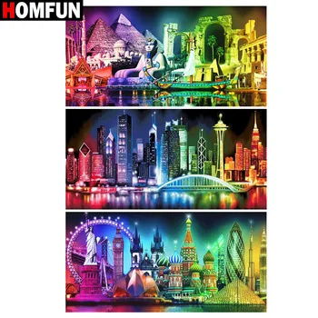 

HOMFUN 5D Diamond Pattern Rhinestone Needlework Diy Diamond Painting Cross Stitch "Color city night view" Diamond Embroidery