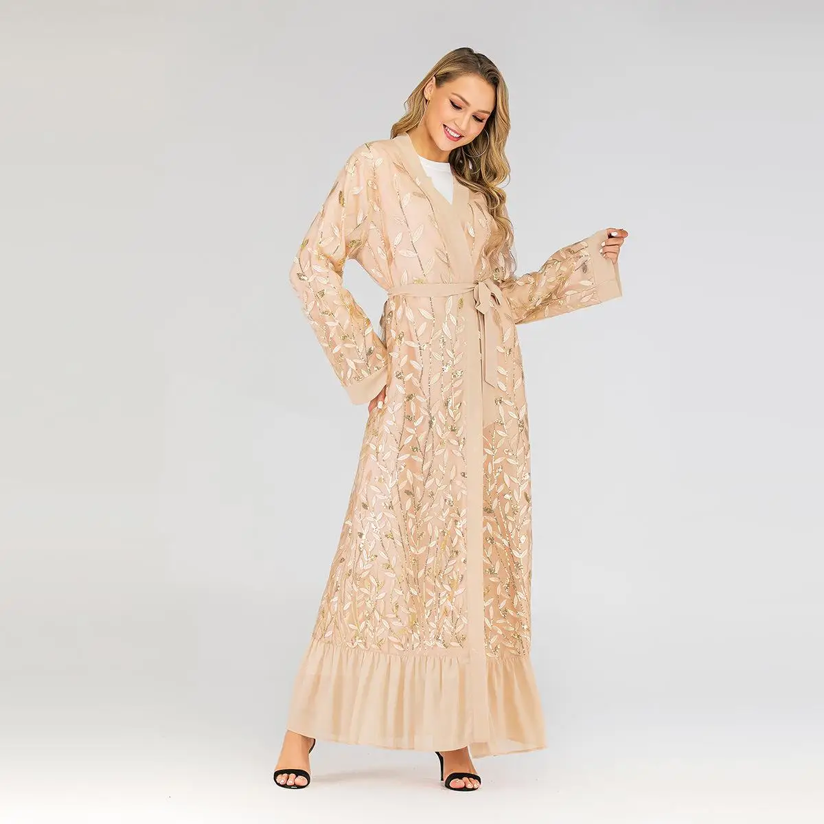 Дубай кружева abaya открытый кафтан вышивка длинный кардиган платье мусульманские женщины jilbaw халат драпированный дизайн лоскутное Арабский исламский
