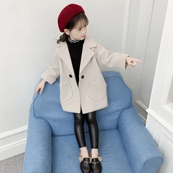 

Girls Wool Coat Long Kids Children's Outerwear Trench Fashion 2019 Fall Winter Jacket For Girls Toddler Teenage Turn-down Collar