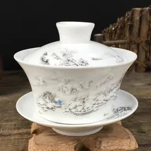 Фарфоровая чаша Gaiwan Jingdezhen, 200 мл, покрытая синим и белым фарфором, миска Sancai, набор китайских чайных чашек и блюдца, чайная супница