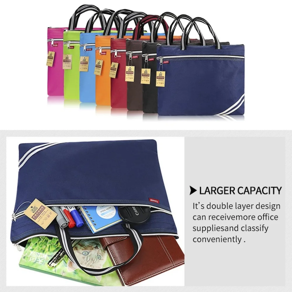 

TIANSE Oxford Cloth Briefcase Business Men Ladies Portable Zipper PU Leather File Bag Double Deck Data Package