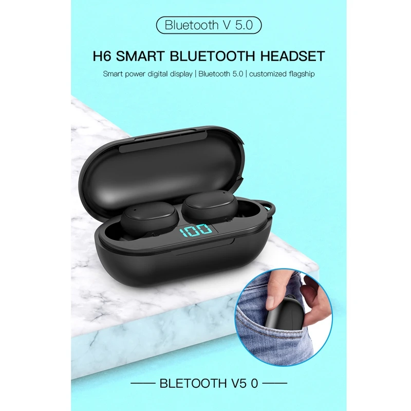 H6 TWS Wireless Earphone LED Display Bluetooth V5 0 Earsets Stereo Noise Reduction for Xiaomi iPhone Huawei Samsung