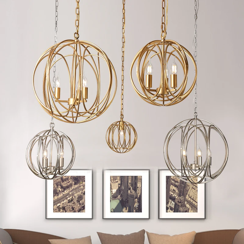 

American Creative Glass Ball Pendant Lights Iron Hoop Hang Lamp For Bedroom Cafe Restaurant Bar Indoor Lighting Fixtures Decor