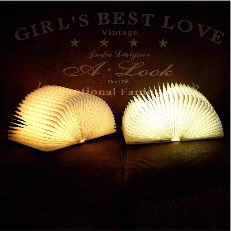 

Led Book Lamp Warm White USB Rechargeable LED Wooden/Leather Foldable Book Shape Light Desk Book Lamp for Living Room Decor