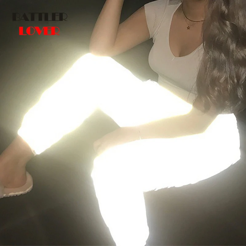 2019 Fashion Women Ladies Reflective Pants Night Light Bunch of Pant Luminous Mujer Women Casual High Waist Skinny Long Trousers