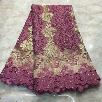 

New fashion African french tulle lace fabric 2019 embroidered stones chemical cord lace high quality Nigerian mesh guipure laces