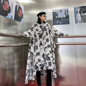 

Women White Brief Long Big Size Asymmetrical Blouse New Lapel Long Sleeve Loose Fit Shirt Fashion Spring Autumn 2020