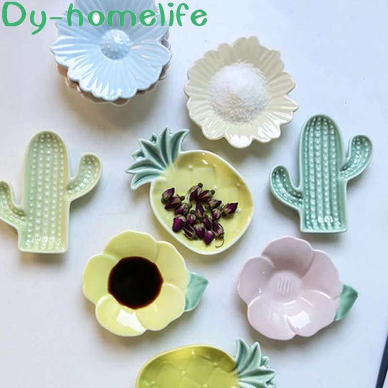 

Multi-size Korean Cute Flower Fruit Shape Ceramic Seasoning Small Dish Home Kitchen Supplies Creative Cactus Dipping Saucer