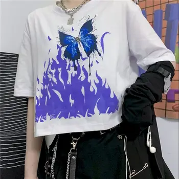 

NiceMix harujuku flame printed white tshirt women t shirts gothic Korean t shirt couple plus size clothing tops summer tees