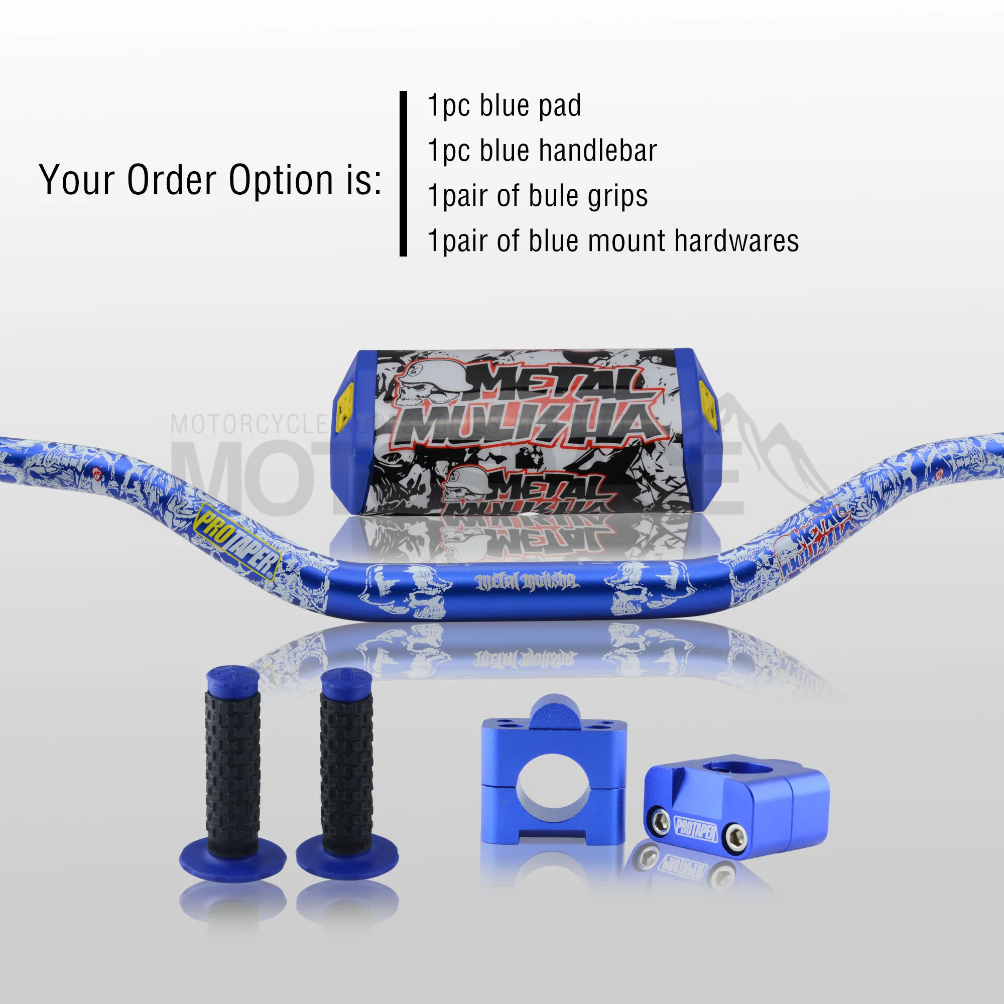 Blue Full Kit Руль для Pro Taper Pack Bar 1-1/" Mulisha ручка бар колодки Захваты Pit Pro Гонки Грязь велосипед ямы мотоцикл с адаптер cnc - Цвет: Blue Full Kit