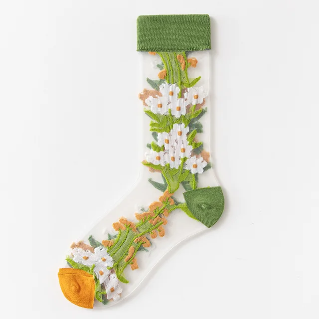 France Fresh Floral Art Funny Socks Transparent Abstract Design Lace Cute Socks Women Jacquard Sokken Skarpetki Calcetines Mujer 5
