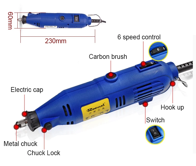 220 В двойной мини-дрель, набор вращающихся инструментов, DIY шлифовальный станок, 6 скоростей, абразивная полировальная машина, 130 Вт, гравер с Dremel, аксессуары