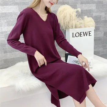 

9385 real photo of new long V-neck knitted wool dress for women 70 -- 2 floors, 2 rows, 2 shelves