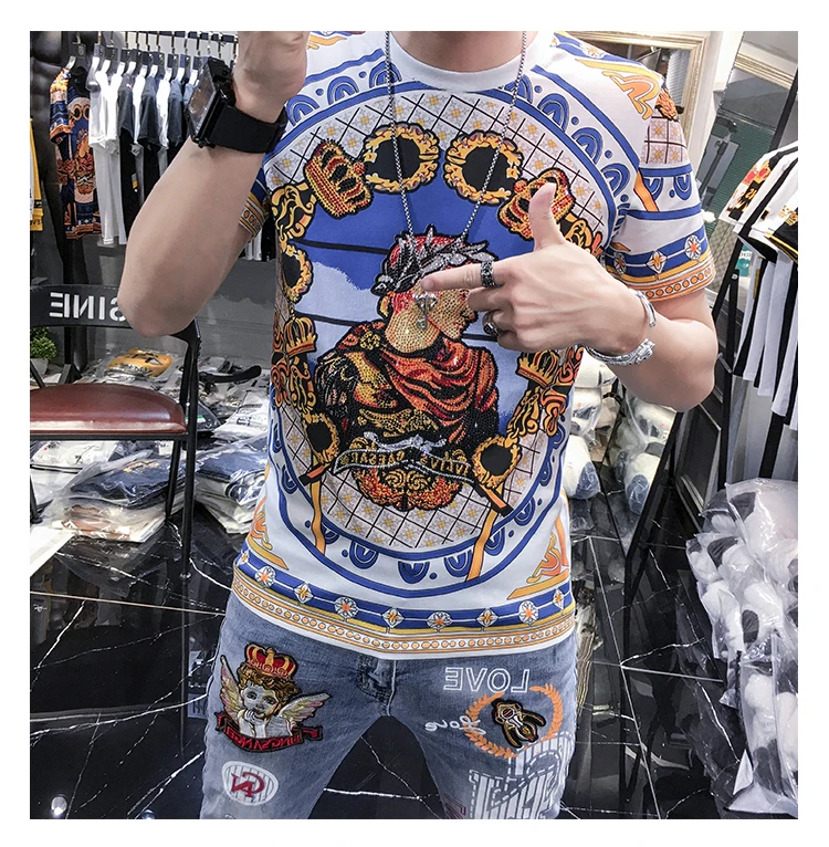 

AH01168Fashion Men's Tops & Tees 2020 Runway Luxury famous Brand European Design Short Print party style T-Shirts Men's Clothing