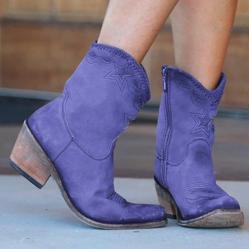 PUIMENTIUA/женские ботильоны в западном стиле; кожаные ботинки с острым носком на каблуке в стиле ретро; женские ботинки на молнии сбоку; Botas Mujer