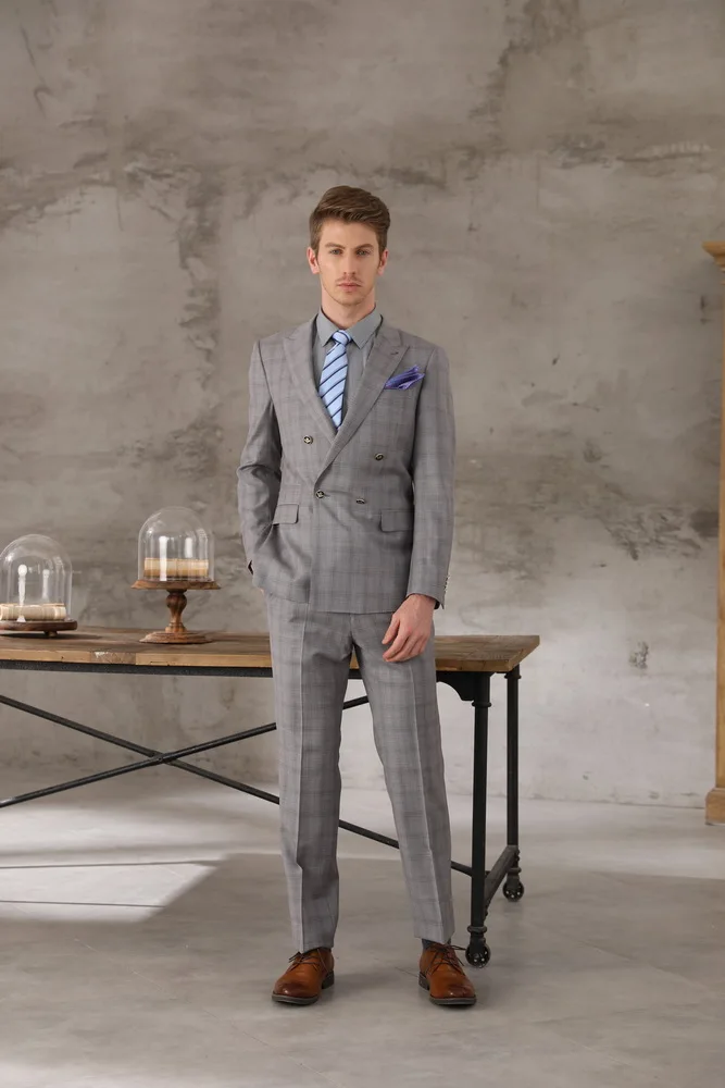 Tailor-made high quality worsted 150's wool Green and organ check Suit Men double breast reverse collar suit