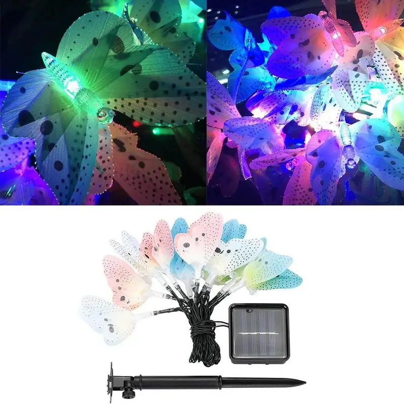 12led Оптическое волокно бабочка литья солнечной энергии лампы струны Рождество украшения сада лампы светящиеся вечерние украшения