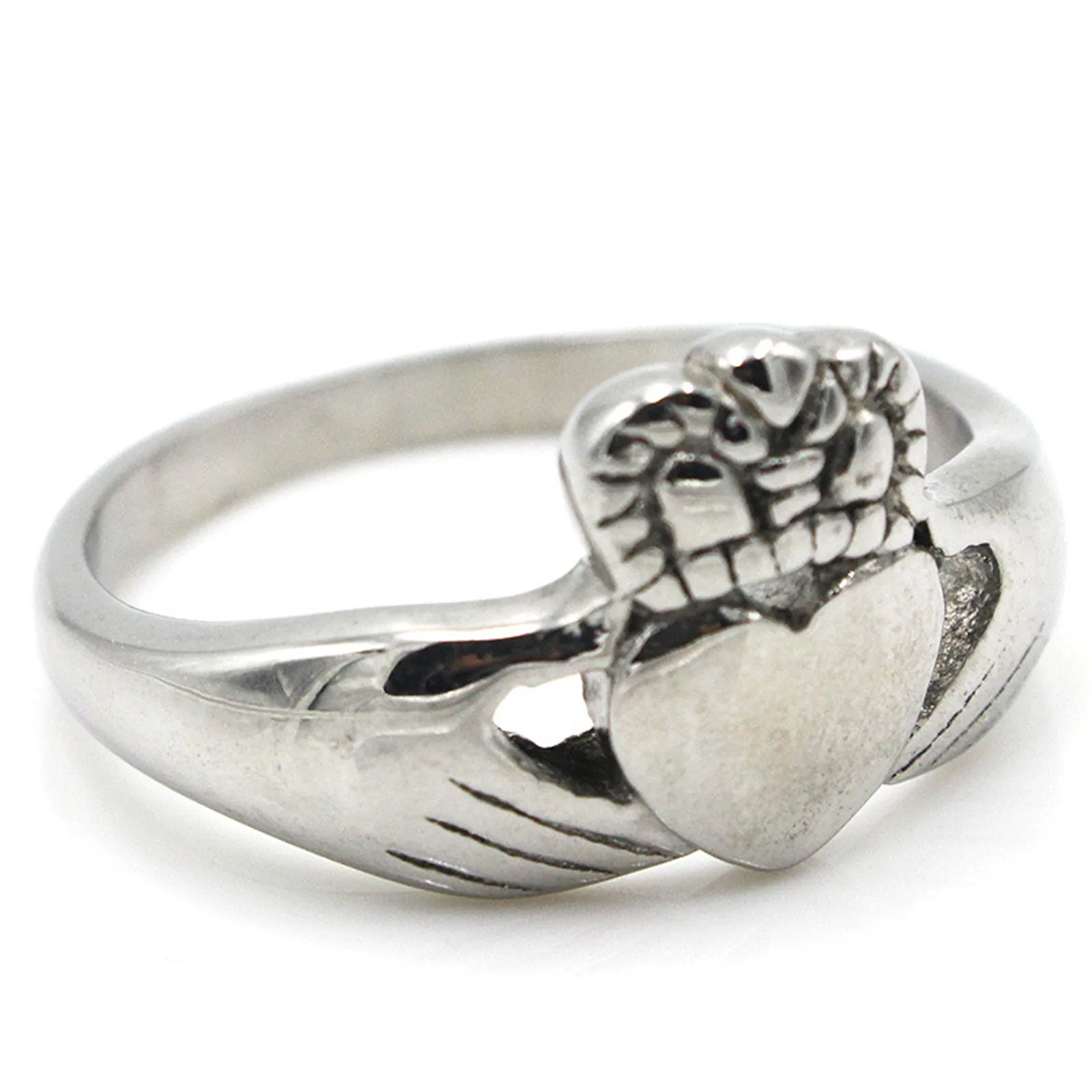 Mens Claddah Rings Stainless Steel Celtic Irish Traditional Symbol Jewelry Punk Style Hands Heart Crown Shape Classic Design