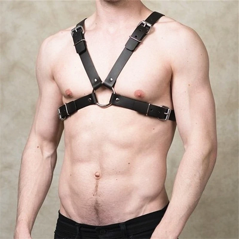 Фетиш мужские кожаные топы жгут Готический регулируемый нагрудный ремень панк Рейв костюмы для БДСМ бондаж гей - Цвет: Style 3
