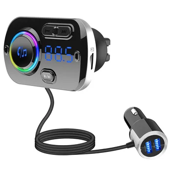 FM トランスミッター車ハンズフリーワイヤレス Bluetooth MP3 プレーヤーデュアル USB QC3.0 急速充電器雰囲気ライト