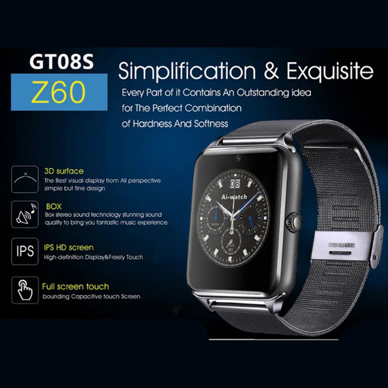

Cross-border for Z60 smart watch Bluetooth smart wearable card instert phone watch steel belt factory direct GT08S