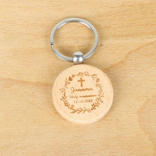 10pcs Personalized Engrave Round Wooden Keychain With Tassels Wood Keyring  Tags Christening Baptism Frist Holy Communion Gift - AliExpress