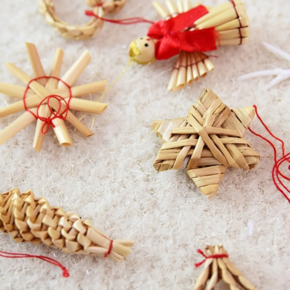 1 Набор, подвески из натуральной пшеничной соломы, рождественское простое украшение, мини-пятиконечная звезда, набор, сделай сам, декор для рождественской елки, подвесные украшения