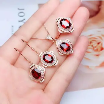 

Real Natural Garnet jewelry set Natural Real Garnet 925 sterling silver 1pc pendant,1pc ring,2pcs Earring