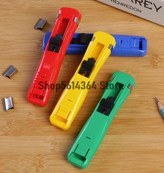 

Office Plastic Medium Size Refillable Clam Clip Dispenser Stapler red, blue, green, yellow