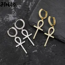 JINAO ледяной хип хоп крест серьги золото и серебро цвет покрытием микро проложить кубический циркон серьги Камни для женщин закручивающаяся задняя часть
