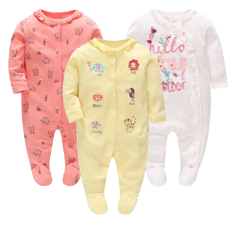 

Picturesque Childhood 2-1 Newborn Baby Footies White and Pink Full Leaves Print Cotton Long Sleeve Costume Infant O-Neck Clothes