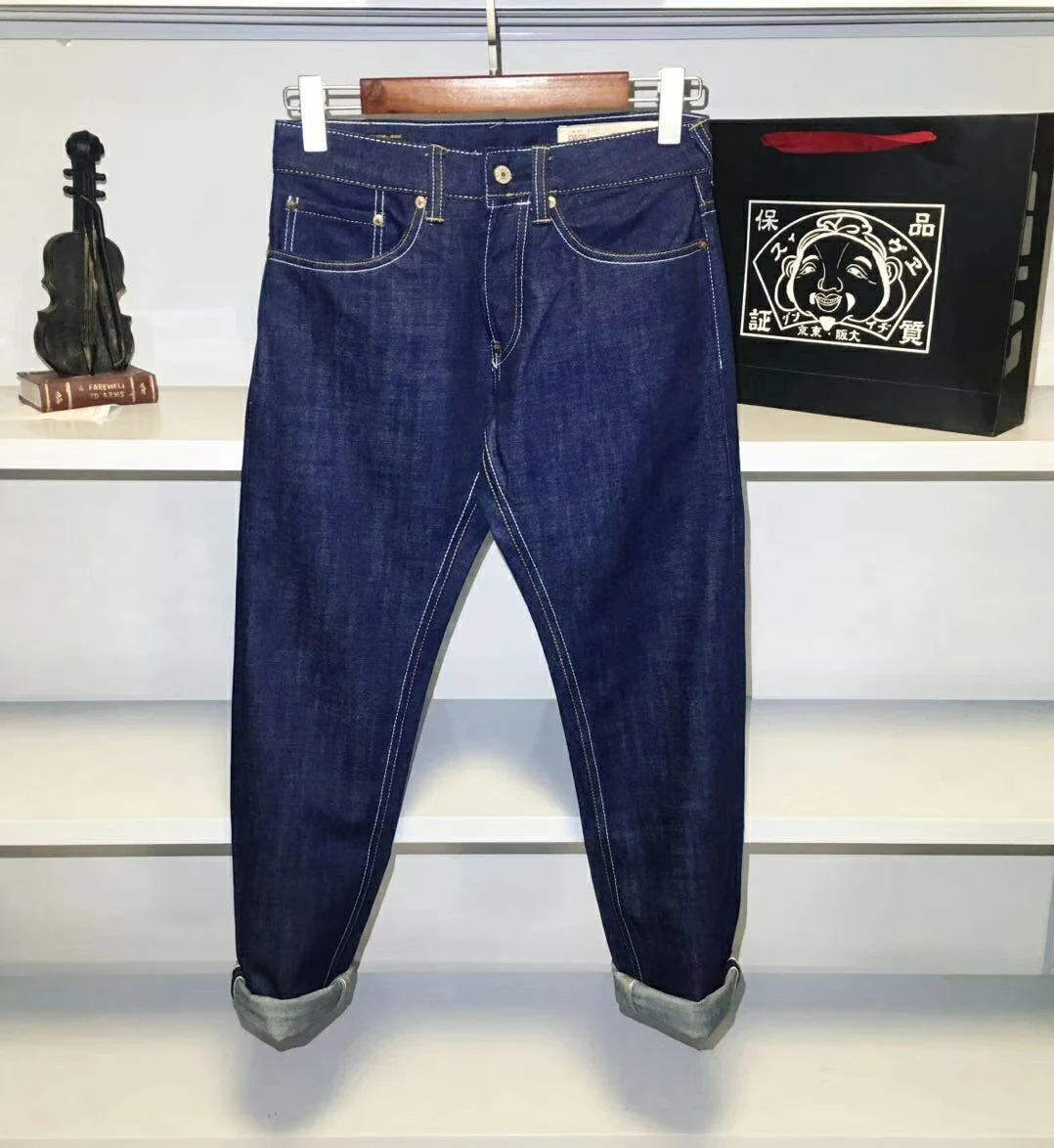 Evisu, новинка, дышащие, высокое качество, модные мужские темно-синие брюки, теплые джинсы, прямые, для отдыха, с принтом, мужские хлопковые брюки, 6190