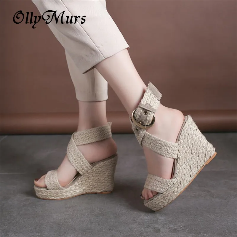 Women Summer Wedge Sandals Female woven Platform 11cm Bohemia High Heel Fashion Ankle Strap Open Toe Ladies Shoes 2020 | Обувь