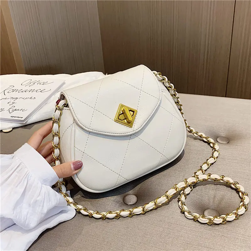 

2019 New Style Graceful Rhombus Chain Shoulder Bag WOMEN'S Bag Korean-style Shoulder Bag Online Celebrity Retro Semicircle Small