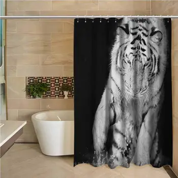 

Tiger Hotel Quality Polyester Shower Curtain Black and White Image of Large Cat Playing with Water Cool Animals Fun Hunter