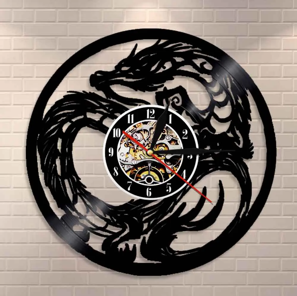 Chic Dragon Wall Clock Tattoo Tribal Dungeon Master Dragon Wall Art Teen Room Decor Vinyl Record Clock Animals Clock Clock Animals Vinyl Record Clockrecord Clock Aliexpress