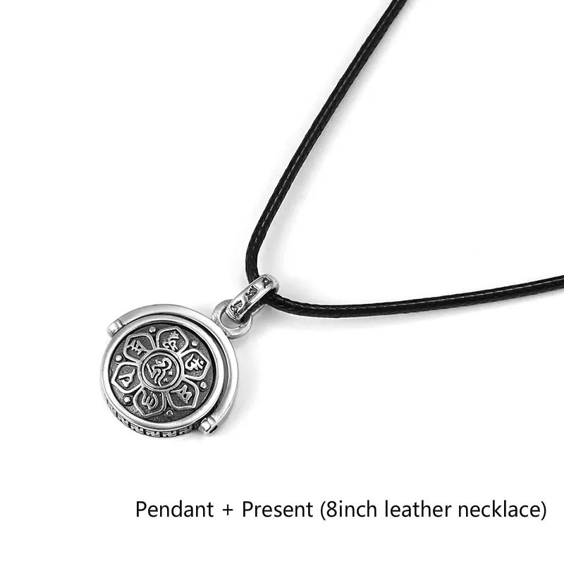 Pendant only CMAJOR 925 тайский серебряный мужской буддизм шесть слог мантра Спиннер кулон ожерелье ручной работы поворотный серебряные ювелирные изделия - Цвет камня: Pendant only