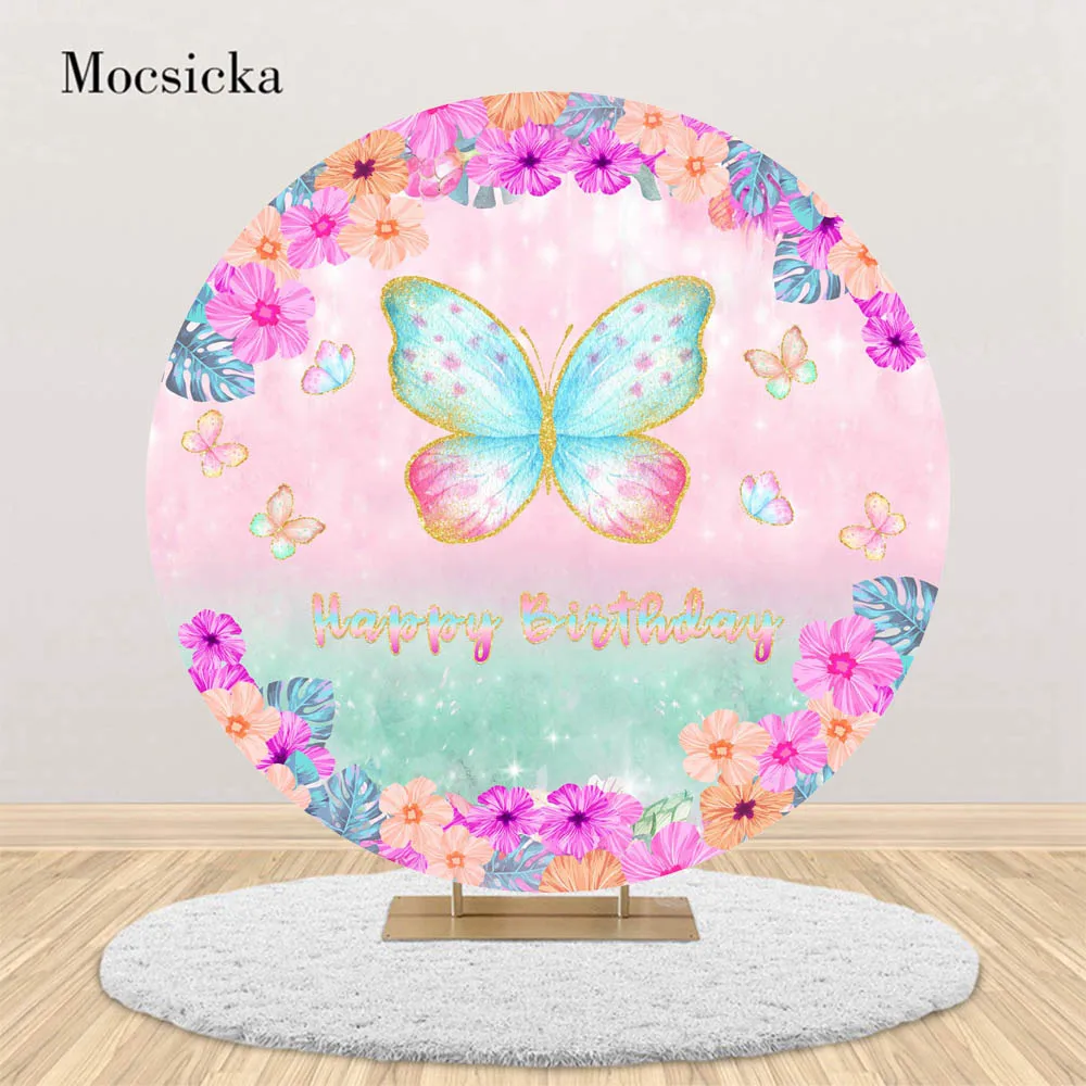 

Mocsicka круглый фон для дня рождения розовый Цветочный Бабочка детский день рождения фото фон круглый чехол реквизит для фотосъемки