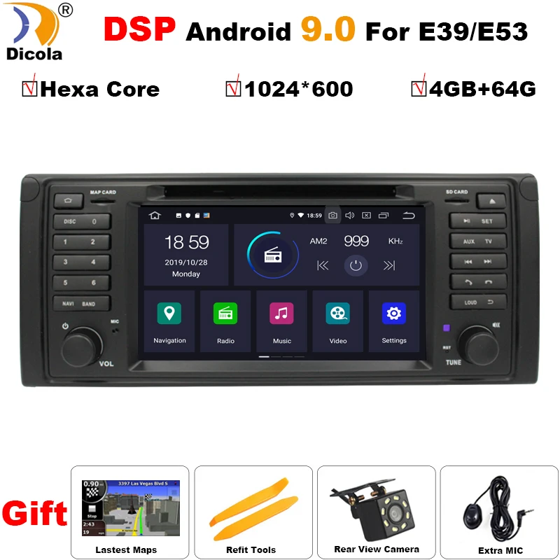 PX6 DSP 1 Din Android 9 Auto Radio For BMW/E39/X5/E53 Hexa Core RAM 4GB + 64GB GPS Car Multimedia S